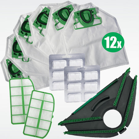 Kit Risparmio Ricambi Folletto Compatibili VK 200 VK 220s 12 Sacchetti 12 Profumi 2 Filtri Griglia Motore 1 Setola