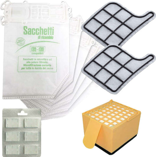 Kit Risparmio Sacchetti + Filtro + Griglie + Profumini VK 135 / 136 Casa e cucina/Aspirapolvere e pulizia di pavimenti e finestre/Accessori per aspirapolvere/Sacchetti per aspirapolvere/Sacchetti per aspirapolvere verticale Grow Up - Casoria, Commerciovirtuoso.it