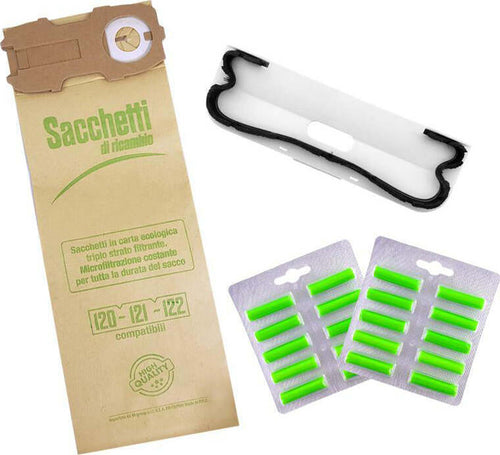Kit Risparmio Sacchetti + Spazzola + Profumini VK 120 / 121 / 122 Casa e cucina/Aspirapolvere e pulizia di pavimenti e finestre/Accessori per aspirapolvere/Sacchetti per aspirapolvere/Sacchetti per aspirapolvere verticale Grow Up - Casoria, Commerciovirtuoso.it