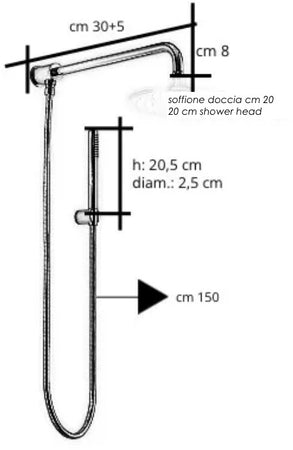 Kit set doccia deviatore a pressione con doccetta tonda, soffione 20 cm