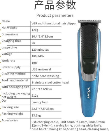 Kit Tagliacapelli Barba Professionale Ricaricabile Elettrico Senza Fili Vgr V172 Salute e cura della persona/Rasatura epilazione e rimozione peli/Regolabarba tagliacapelli e rasoi per il corpo/Tagliacapelli Trade Shop italia - Napoli, Commerciovirtuoso.it