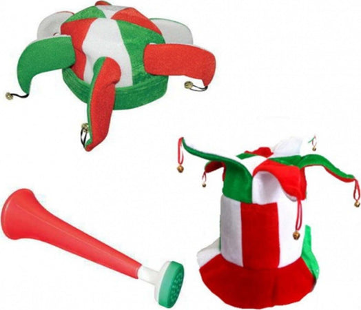 KIT TIFOSO ITALIA CAPPELLO JOKER RE GIULLARE VERDE BIANCO ROSSO CALCIO TROMBETTA Sport e tempo libero/Fan Shop/Trombette da stadio/Trombe e megafoni da stadio Trade Shop italia - Napoli, Commerciovirtuoso.it