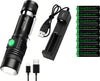 Kit Torcia Tattica Ricaricabile USB-C Zoom Telescopico CaricaBatterie + 8 Batterie