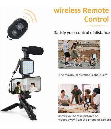 Kit Vlogger Professionale 4in1 Universale Per Smartphone Con Microfono Luce Led