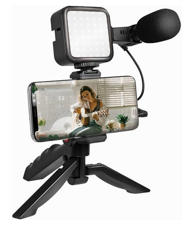Kit Vlogger Professionale 4in1 Universale Per Smartphone Con Microfono Luce Led