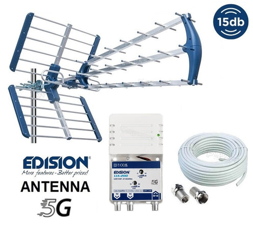 Kit completo Antenna TV Digitale Terrestre con amplificatore da interno Alto Guadagno 24dB
