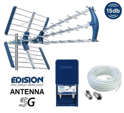 Kit Completo Antenna Tv da Esterno da Tetto Per Digitale Terrestre Con Amplificatore da Palo 25dB