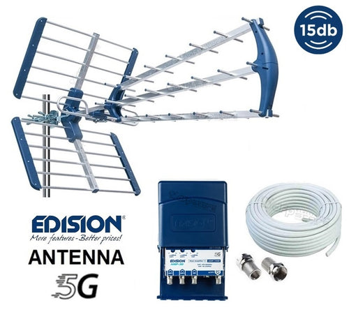 Kit Completo Antenna Tv da Esterno DVB-T2 Per Digitale Terrestre Con Amplificatore da Palo doppio ingresso UHF da 32dB