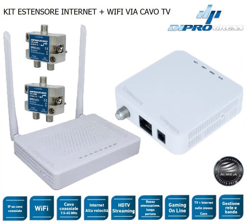 Kit Estensore Internet + Wifi Via Cavo TV DIPROGRESS DPDC022