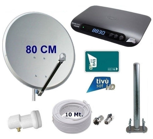 Kit completo Decoder HD Tivu'sat con scheda e parabola da 80 CM Xoro 8830 - TV Satellitare di Alta Qualità