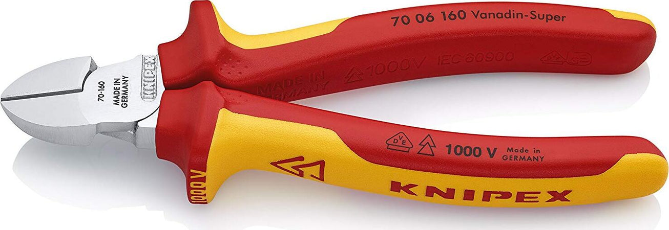 KNIPEX-70-06-160-Tronchese-laterale-per-meccanica-cromata-isolati-con-manici-rivestiti-in-materiale-bicomponente,-collaudati-VDE-160-mm