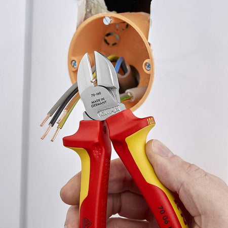KNIPEX-70-06-160-Tronchese-laterale-per-meccanica-cromata-isolati-con-manici-rivestiti-in-materiale-bicomponente,-collaudati-VDE-160-mm