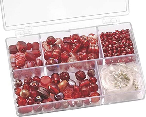 KNORR-PRANDELL---80gr---ASSORTIMENTO-DI-PERLE-DI-VETRO---COLORE-ROSSO---IN-SCATOLA-CON-DIVISORI