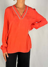 Kocca-Blusa-A-Maniche-Corte-Con-Rifiniture-Brillanti-Drultok-donna