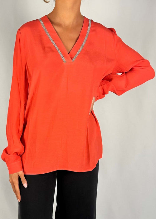 Kocca-Blusa-A-Maniche-Corte-Con-Rifiniture-Brillanti-Drultok-donna