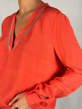Kocca-Blusa-A-Maniche-Corte-Con-Rifiniture-Brillanti-Drultok-donna