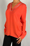 Kocca-Blusa-A-Maniche-Corte-Con-Rifiniture-Brillanti-Drultok-donna