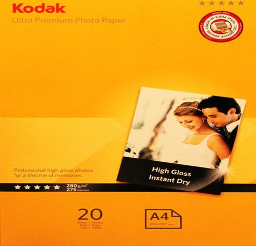 Kodak - Carta fotografica Ultra Premium lucida - A4 - 280 gr - 20 fogli - 5740-085 Cancelleria e prodotti per ufficio/Carta blocchi e quaderni/Carta/Carta per fotocopiatrici e stampanti/Carta per fotocopiatrice e multiuso Eurocartuccia - Pavullo, Commerciovirtuoso.it