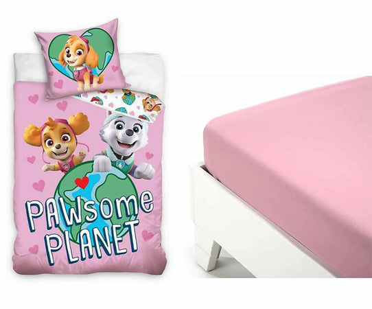 COMPLETO COPRIPIUMINO PAW PATROL COTONE LETTO SINGOLO 1 PIAZZA ROSA