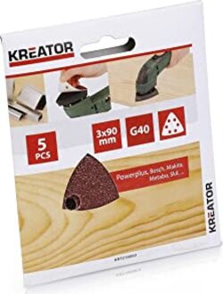 KREATOR---5-PEZZI---FOGLI-DI-CARTA-ABRASIVA-TRIANGOLARE---PER-LEGNO-90x90x90MM---GRANA-40