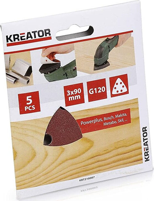 KREATOR---5-PEZZI---FOGLI-DI-CARTA-ABRASIVA-TRIANGOLARI-PER-LEGNO-G.-120---PER-SMERIGLIATRICE-ANGOLARE
