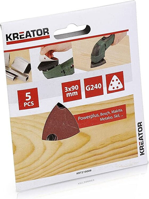 KREATOR---5-PEZZI---SET-FOGLI-DI-CARTA-ABRASIVA-TRIANGOLARI-CON-6-FORI---PER-LEGNO-G.240