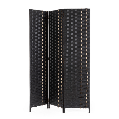 Paravento jalila in carta, paglia e legno, colorazioni nero, marrone e verde 135 x 180 cm