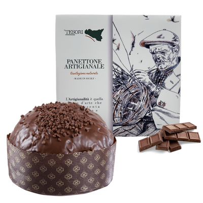 Tesori di sicilia panettone artigianale al cioccolato 1kg, scatola siciliana ù nonno pino panettone a lievitazione naturale, idea regalo natale