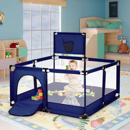 Box per bambini recinto bimbi con canestro 4-36 mesi rete trasparente blu rosso