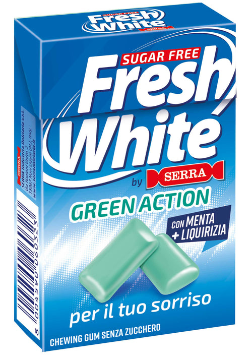 Cicche Fresh White senza zucchero con Menta e Liquirizia marca Serra Per il tuo sorriso 28g