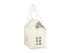 Casetta Florentina in cartoncino teso bianco con motivo matalassé, finestre laterali e cordino in cotone, misura 20x20x18 cm, confezione elegante per confetti o regali.