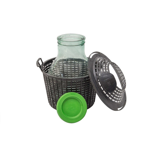 Damigiana in vetro Bocca Larga per vino, infusi e distillati con cesta in plastica