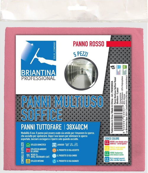 La-Briantina-PAN03652A-Panno-Multiuso-Soffice,-38-x-40-cm,-Rosso,-5-Pezzi