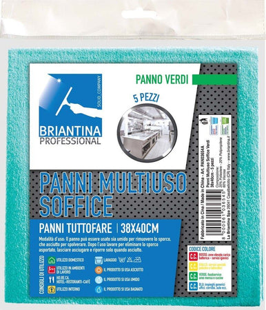 La-Briantina-PAN03654A-Panno-Multiuso-Soffice,-38-x-40-cm,-Verde,-5-Pezzi
