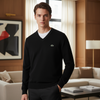 Lacoste Pullover Uomo Tinta Unita Scollo v In 100% Cotone Maglione Classico Fashion Con Polsini a Coste Dettagli a Contrasto