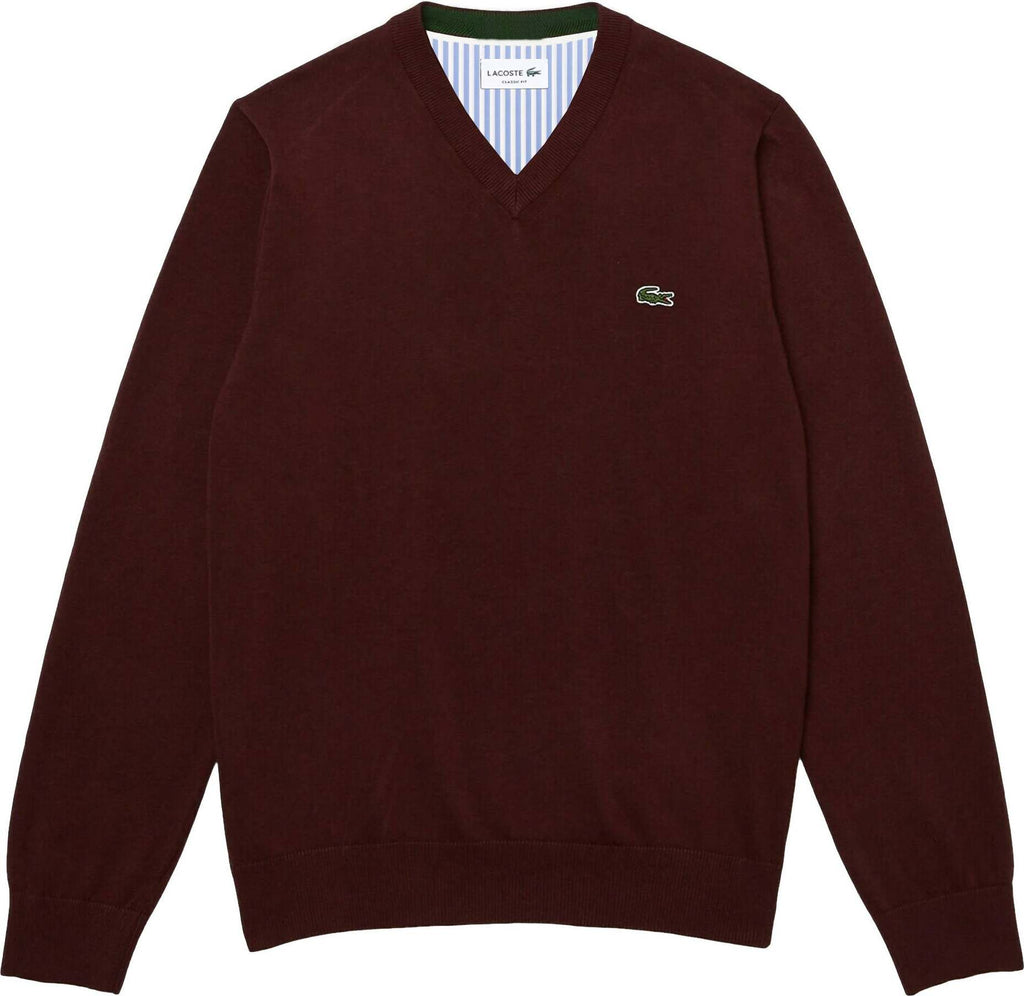 Lacoste Pullover Uomo Tinta Unita Scollo v In 100% Cotone