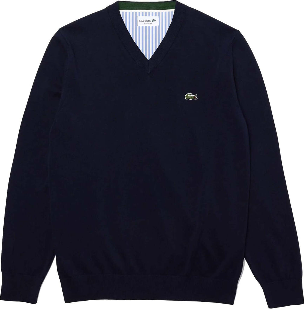 Lacoste Pullover Uomo Tinta Unita Scollo v In 100% Cotone