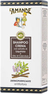 L'AMANDE - Shampoo Antiforfora Professionale con Vitamina E e Olio di Calendula, Shampoo Cute Grassa Bio ad Azione Purificante, Shampoo Uomo e Donna Delicato e Idratante in Crema - Liquirizia, 200 ml
