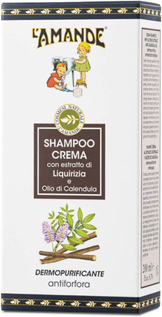 L'AMANDE - Shampoo Antiforfora Professionale con Vitamina E e Olio di Calendula, Shampoo Cute Grassa Bio ad Azione Purificante, Shampoo Uomo e Donna Delicato e Idratante in Crema - Liquirizia, 200 ml