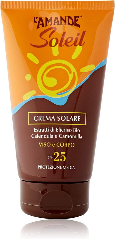 L'amande Crema Solare SPF 25 Viso e Corpo 125 Ml Camomilla e Calendula Protezione Media BIO