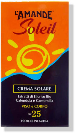 L'amande Crema Solare SPF 25 Viso e Corpo 125 Ml Camomilla e Calendula Protezione Media BIO