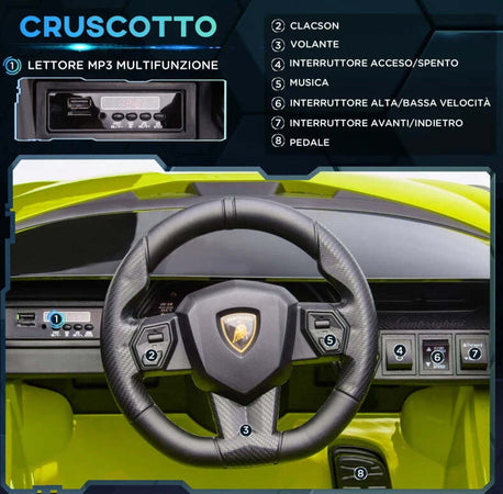 Lamborghini-Macchina-Elettrica-per-Bambini-12V-con-Fari-e-Musica,-Telecomando-e-Velocità-3-5km/h,-Età-3-5-Anni,-108x62x40cm,-Verde-NB9370-171V90GNNB9