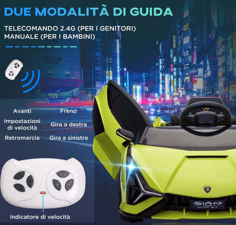 Lamborghini-Macchina-Elettrica-per-Bambini-12V-con-Fari-e-Musica,-Telecomando-e-Velocità-3-5km/h,-Età-3-5-Anni,-108x62x40cm,-Verde-NB9370-171V90GNNB9