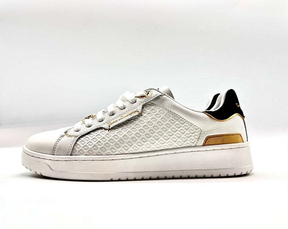 LAMBORGHINI Sneakers tennis in pelle bianca e oro