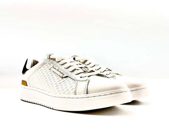 LAMBORGHINI Sneakers tennis in pelle bianca e oro