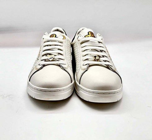 LAMBORGHINI Sneakers tennis in pelle bianca e oro