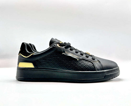 LAMBORGHINI Sneakers tennis in pelle nera e oro