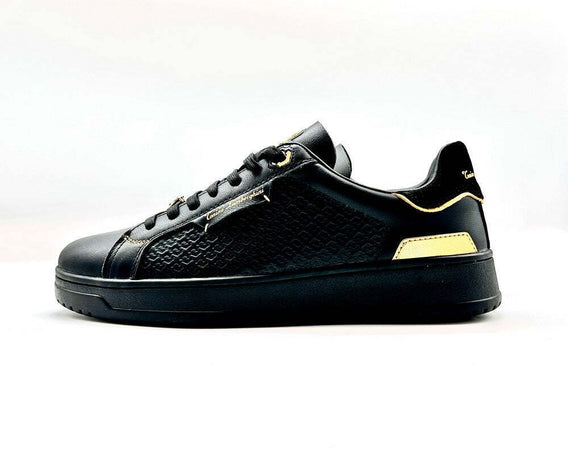 LAMBORGHINI Sneakers tennis in pelle nera e oro