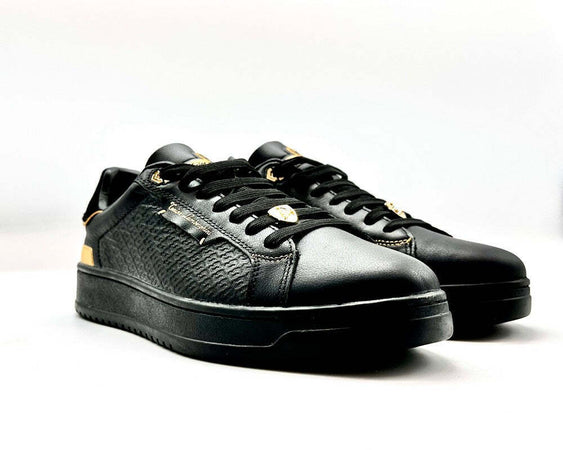 LAMBORGHINI Sneakers tennis in pelle nera e oro