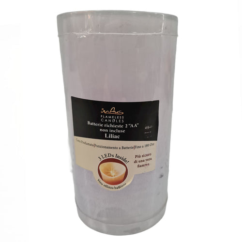 Candela in cera colorata con luce a led effetto realistico h 15 cm